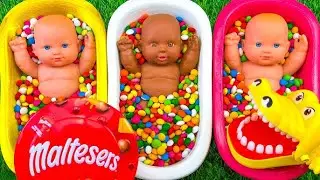 Full of 3 Rainbow BathTubs Candy with M&M's & Magic Slime Cutting Video