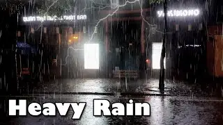 Heavy Rain and Thunder Sounds at Japanese Restaurant - Thunderstorm, Torrential Rain for Sleeping