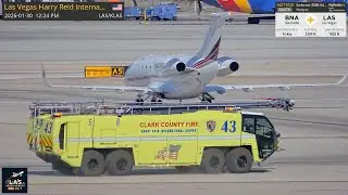 Emergency Landing With Clark County Fire Department Responding.Embraer EMB-54, N279QS From Nashville