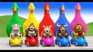 Long Slide Game with Cow Elephant Gorilla Hippopotamus Tiger | Funny 3D Animal Game