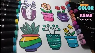 Pots ASMR marker coloring |Calming coloring for eyes | crunchy ASMR for ears | Colouring Bae