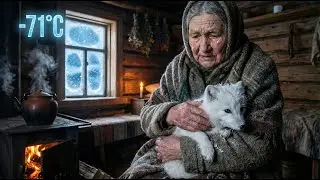 Elderly Woman Saves Freezing White Arctic Fox Cub in Siberian Tundra - Cradled in Frozen Hands