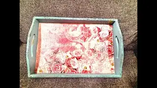 DIY HOW to do Decoupage on a distressed wooden tray! @LovelycraftsDIY #artwork #fyp #asmrsounds