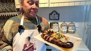 Pulpo a la sartén con puré de papas