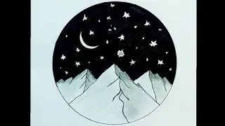 Attractive and Easiest Circle Scenery Drawing || Landscape Scenery Drawing || Mountain Drawing ||