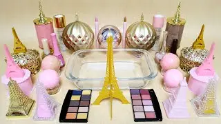 Rose Gold SLIME with 3D Printing!Eiffel Tower! Mixing Makeup & Cracking Clay! Very Satisfying ASMR!