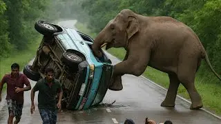 Terrifying Moment Wild Elephant Confronts Tourists in Heart of the Jungle.😱
