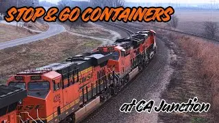 Intermodal pulls to a short halt before getting green and accelerating quickly through CA Junction