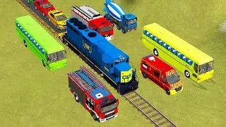 TRANSPORTING WITH COLORS - ALL MIXER TRUCK WITH TRAIN, FIRE TRUCK, KAMAZ, MAN, POLICE I PLAY FARM