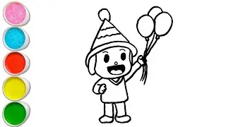 Cute Pocoyo With Balloons Drawing, Painting and Coloring For Kids and Toddlers_Step by Step Drawing