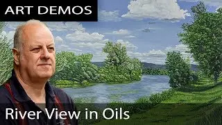 Landscape Oil Painting of a river time-lapse demonstration