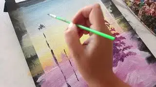 Winter Landscape acrylic painting for beginners | Winter scenery drawing easy #winterlandscape