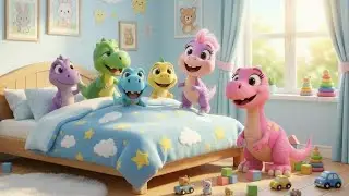 Five Little Dinosaurs Jumping on the Bed 🦖🛏️ | Counting Song for Kids | Fun Nursery Rhyme