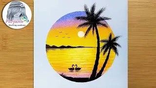 Swans of Love - Beautiful Sunset Scenery with Oil Pastels for beginners  (step by step)