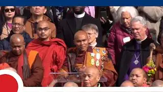 Buddhist monks walking to National Mall in Washington D.C. for 'Peace Gathering'