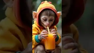 Baby monkey drink juice🥤 #funny #cute #comedy #baby #shorts #foryou #like #love #life #likeforlikes