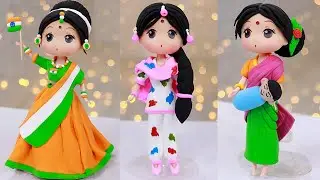 DIY Clay Traditional Indian Dolls Making, Traditional Village Girl, Lehanga Girl