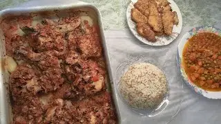 صنية فراخ في الفرن مع رز و بسِلة😍👌