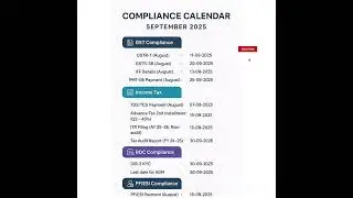 Compliance calendar september 2025 #paylesstaxes #taxfiling