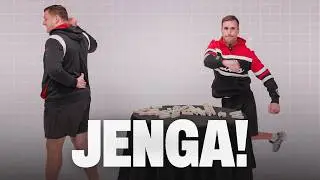 Kirk Cousins and Chris Lindstrom go head-to-head in a game of Jenga! | Atlanta Falcons