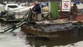 mini split hopper barge with backhoe dredger  / Очистка и углубление дна плавающим миниэкскаватором