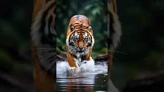 Ultra-realistic fur details, cinematic 8K lighting, moody rainforest backdrop, Bengal tiger