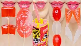 ASMR RED EMOJI FOOD kohakuto sprinkle honey jelly mukbang eating sounds