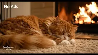 Fireplace Serenity with Orange Cat | Calming Kalimba & Handpan Instrumental