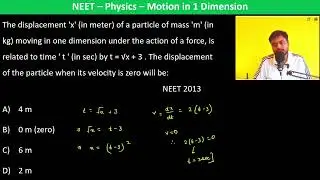 The displacement 'x' (in meter) of a particle of mass 'm' (in kg) moving in one dimension under the