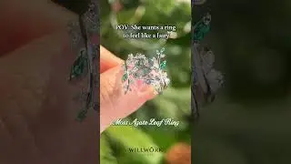 Moss Agate Leaf Engagement Ring Set in Solid Gold | Nature Inspired Fairy Style Ring