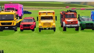 TRANSPORTING POLICE CARS, AMBULANCE, FIRE TRUCK, COLORFUL CARS WITH TRUCK GAME FARMING SIMULATOR 22