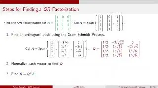 MATH 3191: General Steps for QR Factorization