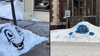 Minneapolis artist turns snow banks into art
