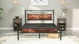 VECELO Platform Bed Frame with Wood Headboard No Box Spring Needed Heavy Duty Steel Slat