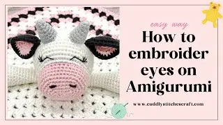 How to embroider eyes on Amigurumi crochet, Embroidering sleepy eyes on stuffed toys, Amigurumi eyes