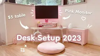Aesthetic & cozy desk makeover 2023 🏡🌷| Pinterest inspired, pink monitor unboxing