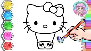 Hello Kitty X Hot Air Balloon Drawing & Coloring for Kid | How to Draw Hello Kitt Step by Step #art