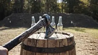 Viking Axe Throw vs Keg & Bottles | Slow Mo Rotation #shorts