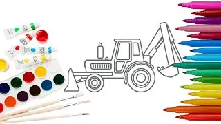 Coloring a Bulldozer for Kids | Construction Vehicle Coloring Tutorial