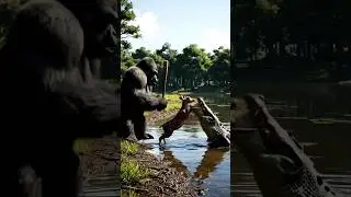 Gorilla vs Crocodile - Deer Rescue! Epic Animal Battle #ai #wildlife #animals #battle