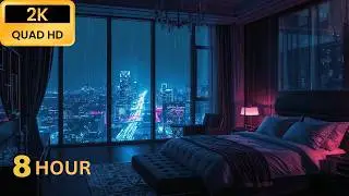 You&rsquo;re Alone in a Rainy City Apartment at Night as Neon Lights Glow Outside 🌧️🌃 (8 Hours)