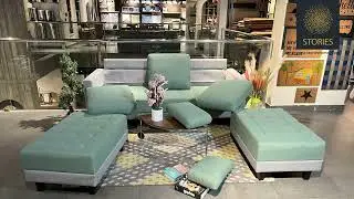 Stories - Anjala Fabric Sofa cum Bed - Green & Grey