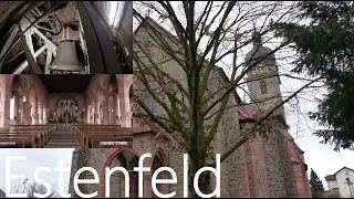 Estenfeld (WÜ) Die fünf Glocken der neuen Pfarrkirche Sankt Mauritius (Turmaufnahme)