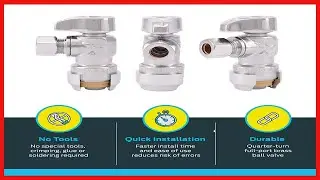 SharkBite 1/2 x 3/8 Inch Compression Angle Stop Valve, Quarter Turn, Push to Connect Brass Plumbing