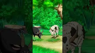 Cows Eating Grass  Calm Cartoon for Kids
