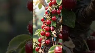 🍒👒 Tiny Farmers Harvesting Giant Cherries 🌿🪜#shorts #miniature #ai #trending