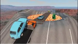 Super cars vs Bridge over Volcano with Lava - BeamNG Drive