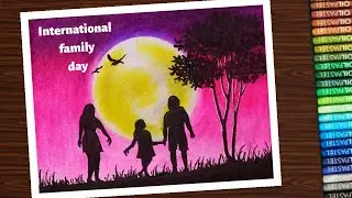 How to draw International family day poster with oil pastel - step by step