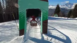 NO SNOW on Bridge! FUN SLOPE with Obstacles - GoPro HD POV Skiing Arc 1800 Les Arcs March 2023