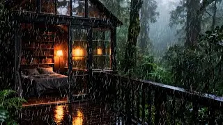 Relaxing Rain Sounds for Sleeping - ASMR Loud Heavy Rain On Cabin Forest for Insomnia Healing